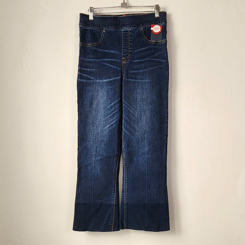 NWT Spanx Cropped Flair Denim Raw Hem High Rise Stretch Dark Wash Jeans 20231R